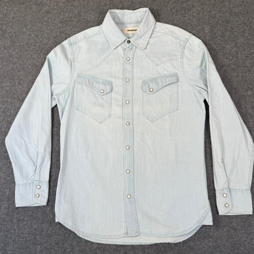 Taylor Stitch Western Shirt Light Selvedge Chambray Organic Cotton Blue 36 XS